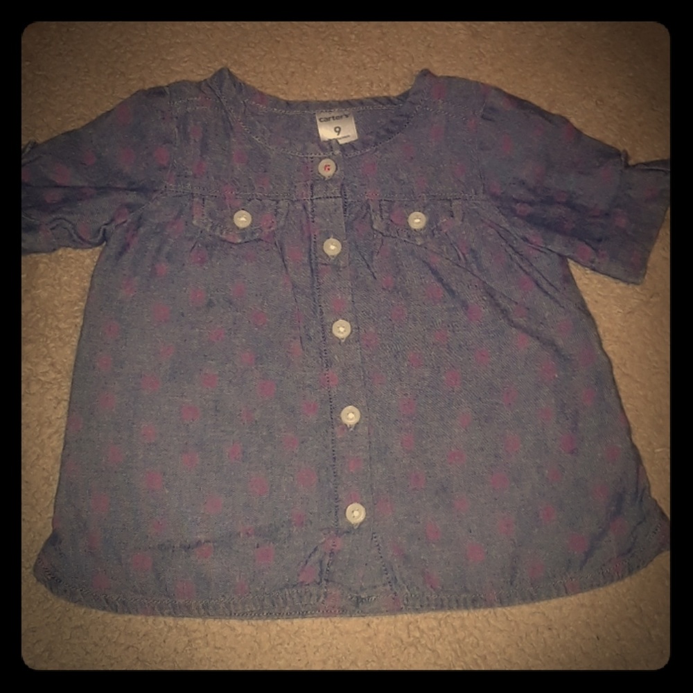 Carter's Chambray Button Down w/Pink Flower Print Size 9mths